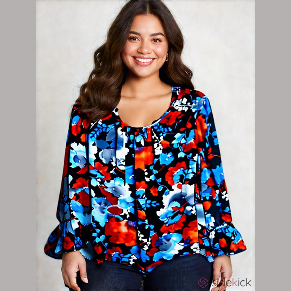 The Limited Floral Watercolor Poet Sleeve Scoop Neck Blouse